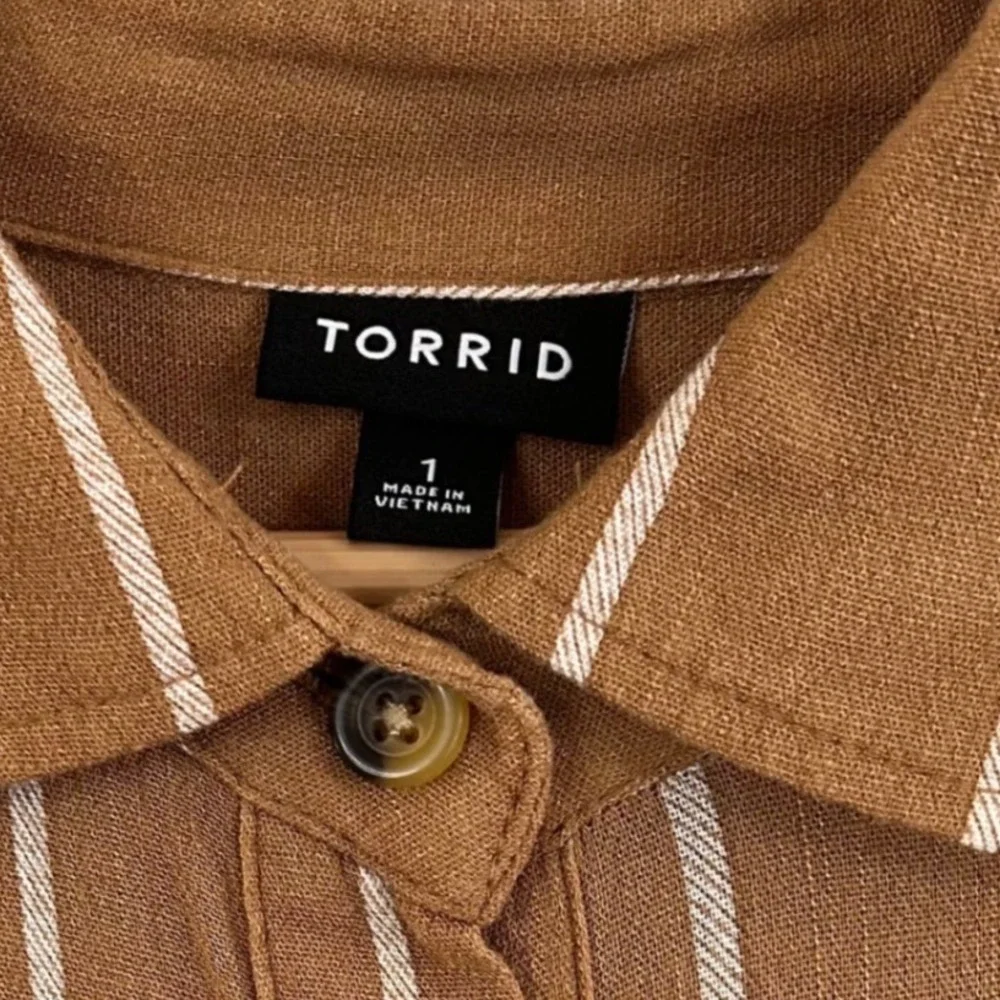 Torrid Brown White Striped Button Front Romper Women Plus Size 1 XL Short Sleeve - Picture 3 of 11
